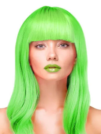 Party Wig Long Straight Hair Neon Green