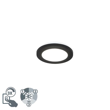 Ceiling lamp black 22.5 cm incl. LED 3-step dimmable IP44 - Steve