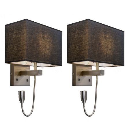 Set of 2 wall lamps steel with shade, reading arm incl. LED - Bergamo