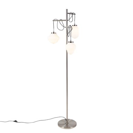 Art Deco floor lamp steel with opal glass 3-light - Bolsena