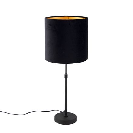 Table lamp black with velor shade black with gold 25 cm - Parte