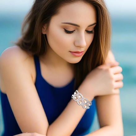Handmade Silver Plated Crochet Bracelet with Pearls | Anthos