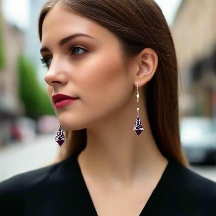 Origami Earrings Purple Silver Diamonds With Pearls | Anthos