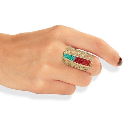 Tina Kotsoni - Gold Ring With Aqua & Magenta Crystals|Anthos
