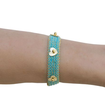 Handmade Macrame Turquoise Gold Bracelet Hearts | Anthos