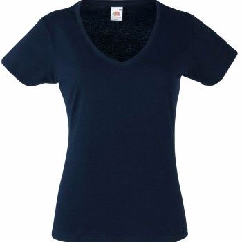 Fruit of the Loom Lady Fit Valueweight V-neck T Mørkblå bomull Large Dame