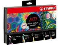 Stabilo Arty Pastelsortiment 50 dele - indeholder 5 stk Stabilo boss - 9 stk stabilo woody - 12 stk Stabilo Aquacolor - 12 stk Pen 68 tusser - 12 stk point 88 fineliners samlet i robust gaveæske.
