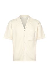 Boxy Short Sleeve Structured Knitte Tops Shirts Short-sleeved Shirts White Knowledge Cotton Apparel