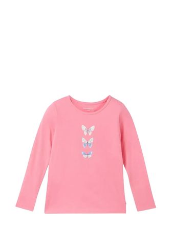 Printed Longsleeve Tops T-shirts Long-sleeved T-Skjorte Pink Tom Tailor