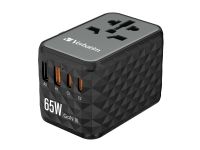 Verbatim UTA-05 - Strømadapter - GaN III, universal - 65 watt - 5 A - PD 3.0, QC 4.0+, QC 3.0, Fast Charge, Super Charge, Apple Fast Charge, PD/PPS, USB BC 1.2 - 4 utgangskontakter (2 x USB-C, 2 x USB) - svart