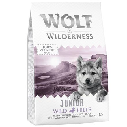 2 x 1kg Wolf of Wilderness Dry Dog Food - Try Now! - Junior 'Wild Hills' - Duck (2 x 1kg)