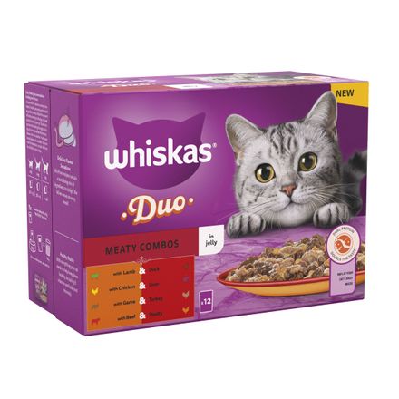 Whiskas 1+ Pouches Mega Pack 96 x 85g - Duo Meaty Combos in Jelly