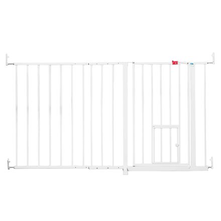 Carlson Extra Wide Pet Gate with Cat Flap - Height 76cm, Width 129 - 150cm