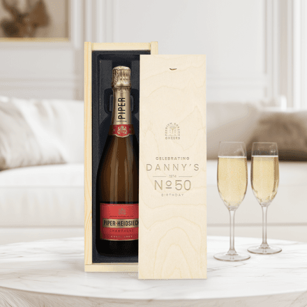 Personalised champagne gift - Piper Heidsieck Brut (750 ml) - Engraved wooden case