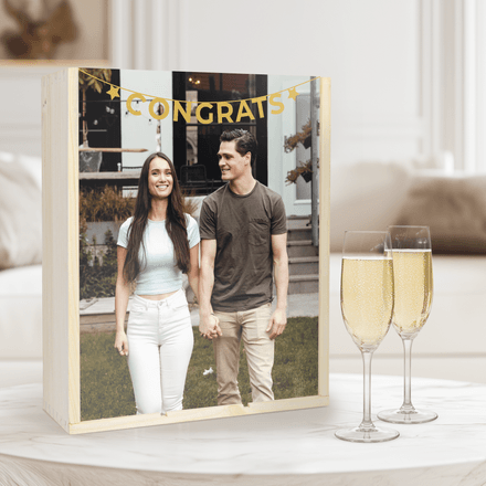 Personalised wooden champagne case - Printed lid - 2 champagne flutes
