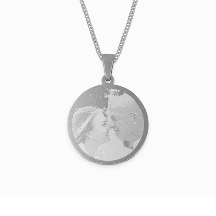 Necklace round pendant with photo - Silver