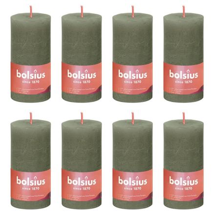 Bolsius Rustikke søylelys Shine 8 stk 100x50 mm fersk oliven