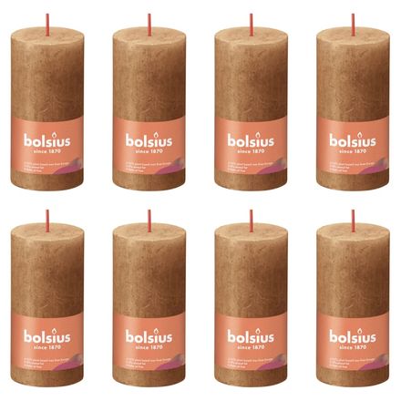 Bolsius Rustikke søylelys Shine 8 stk 100x50 mm krydder brun