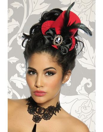 Minihatt m/Camè, Fjær & Sløyfe - Rød