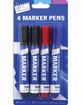 4 stk Svart, Rød og Blå Permanente Tusjer med Skrå Tupp