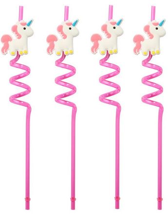 4 stk Rosa Gjenbrukbare Sugerør med Enhjørning 26 cm