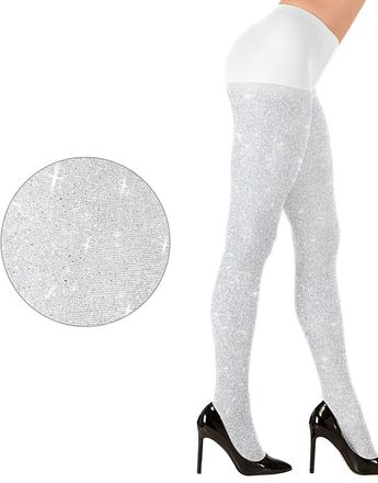 Strømpebukse med Glitter - Hvit - L/XL