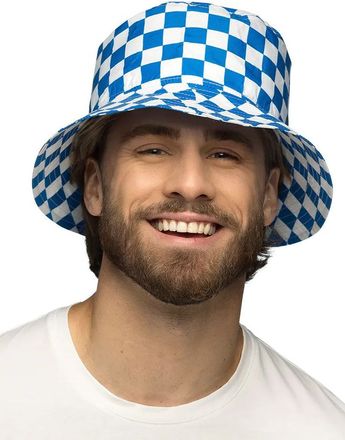 Hvit og Blå Rutete Bøttehatt