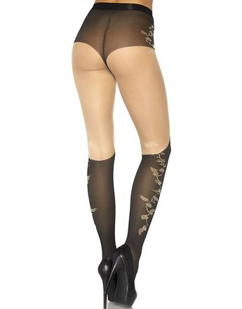 Hudfarget Strømpebukse med Blomstermotiver