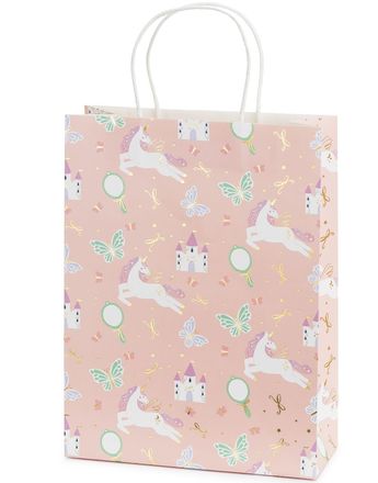 Rosa Gavepose/Godtepose 24x32 cm – Enhjørninger & Slott