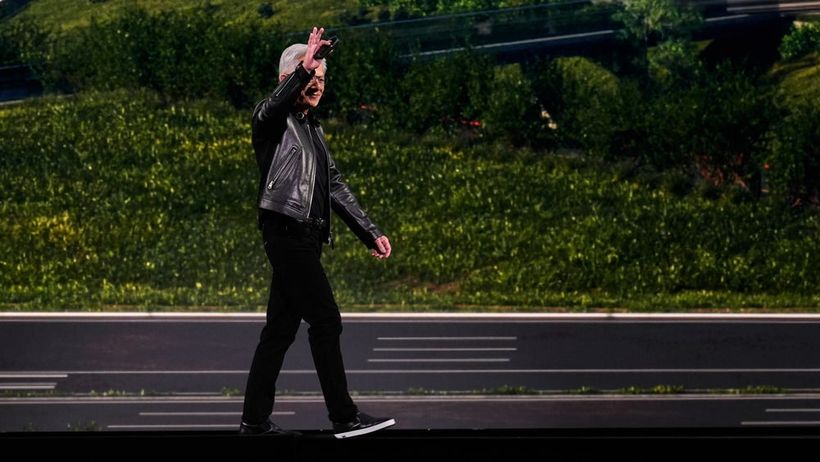 In this photograph taken with a slow shutter speed, Nvidia CEO Jensen Huang speaks during an Nvidia conference focusing on artificial intelligence in San Jose, Calif., Monday, March 16, 2026. (AP Photo/Godofredo A. Vásquez) CAGV124

