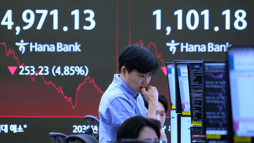 Börsmäklare på den sydkoreanska börsen.