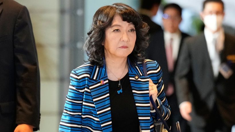 Satsuki Katayama, newly appointed finance minister, arrives at the prime minister's office in Tokyo, Japan, Tuesday, Oct. 21, 2025.(AP Photo/Eugene Hoshiko) TOK137