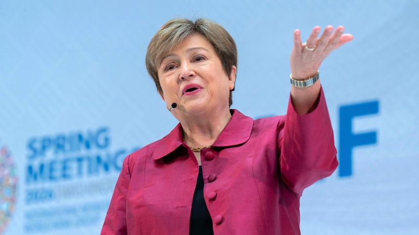 International Monetary Fund (IMF) Managing Director Kristalina Georgieva speaks at a news conference ahead of the World Bank/IMF Spring Meetings at the IMF headquarters in Washington, Thursday, April 9, 2026. (AP Photo/Jose Luis Magana) DCJL105