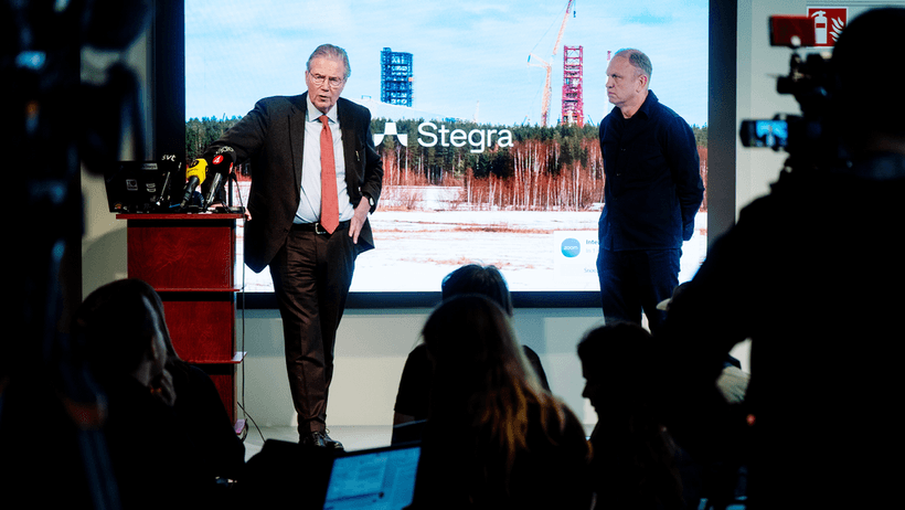 2026-04-14 Stockholm Stegra pressträff VD henrik Henriksson styrelseordförande Leif Johansson puffbild