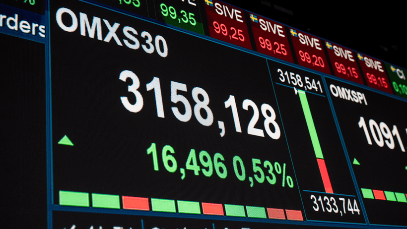 Stockholmsbörsen börsen börs OMXS30 OMXSPI NAsdaq Stockholm lyfter nollan sidled grön gröna siffror stiger