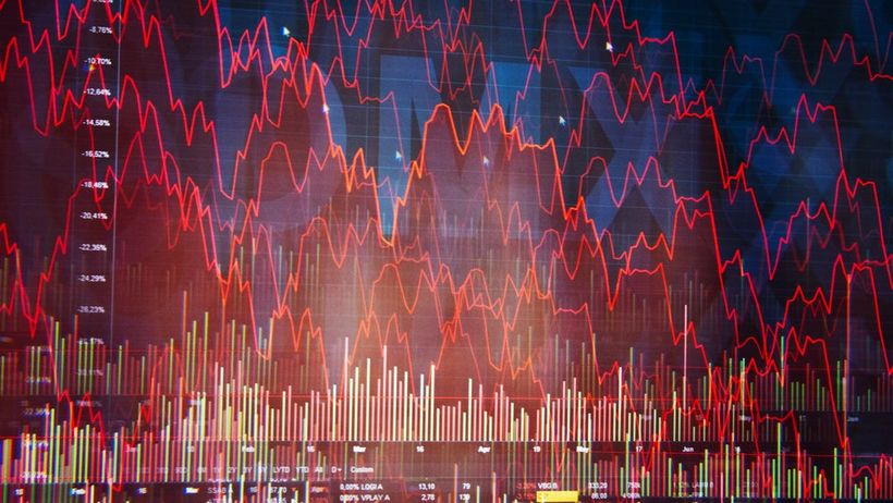 Nasdaq röd rött OMXPI börsen börs graf infront rasar tappar klättrar ner ned rekyl volatil stockholmsbörsen genre