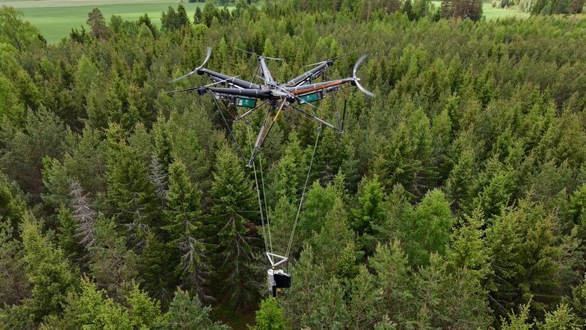 avverkning med drönare, skog, innovation