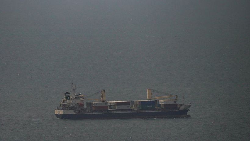 The Jordan flagged cargo ship "Baghdad" sails in Persian Gulf towards Strait of Hormuz in United Arab Emirates, Wednesday, April 22, 2026. (AP Photo) DXB101