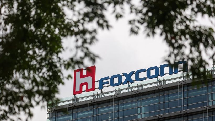 The logo of Foxconn is seen atop a company complex in Taipei, Taiwan, on Tuesday, Jan. 27, 2026. (AP Photo/Daniel Ceng) XHG524