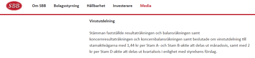 SBB utdelning