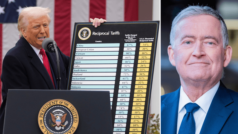 USA:s president presenterar svepande hämndtullar mot världen den 2 april 2025. 