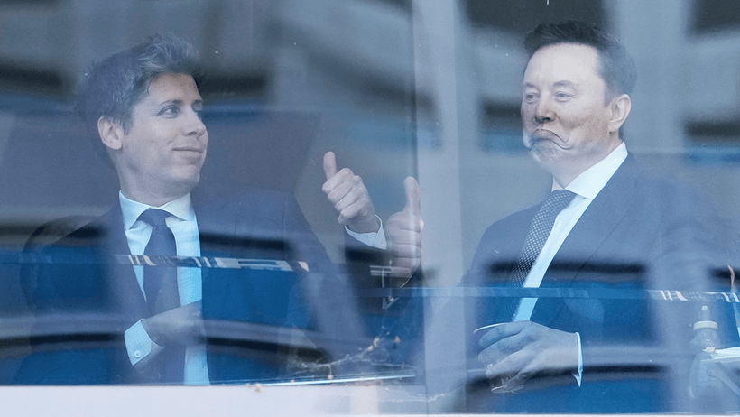 COLLAGE Sam ALtman Elon Musk rätten court Oakland Open AI