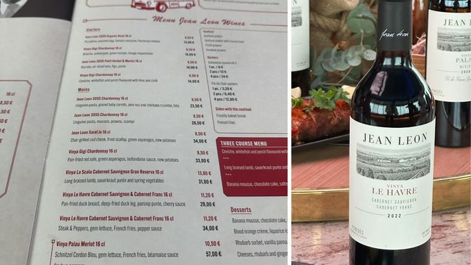 Vinet är i fokus på själva menyn, med rätten under vinet.