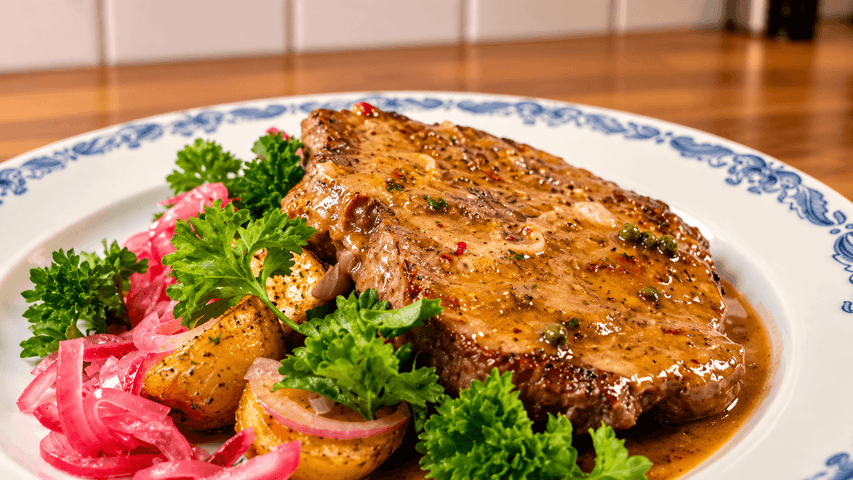 Fläskkarré med grönpeppar- och honungssås